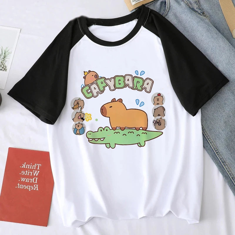 Cute Design Capybara Tshirt Women Girl T-Shirt Capibara Cartoons Clothes Capybaras T Shirt Casual Top Clothes