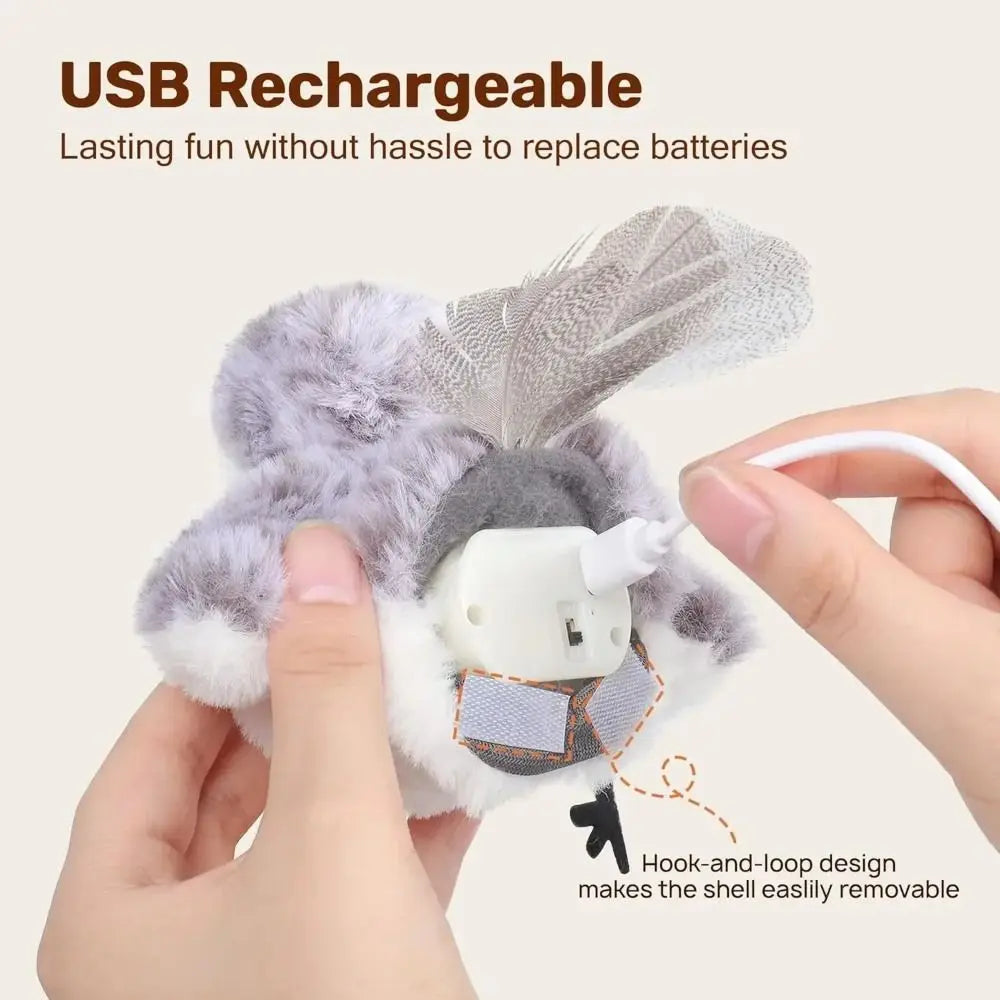 Rechargeable Flapping Bird Sparrow Cat Toy USB Vivid Chirping Interactive Flying Bird Cat Toys Touch-Activated Hangable