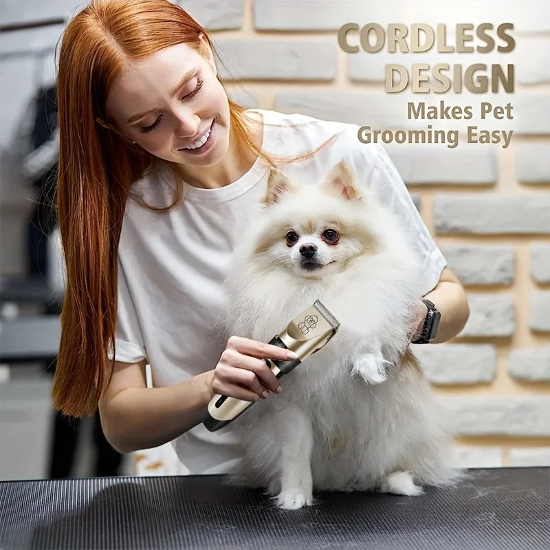 Low-noise professional USB rechargeable pet grooming tool set, equipped with thickened ceramic blades and 4 different blade head