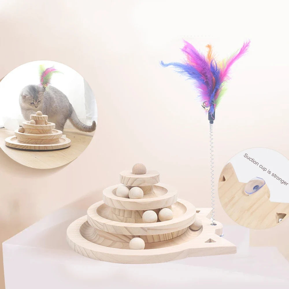 3-Tier Wooden Cat Tower Track Toy | Whisker House