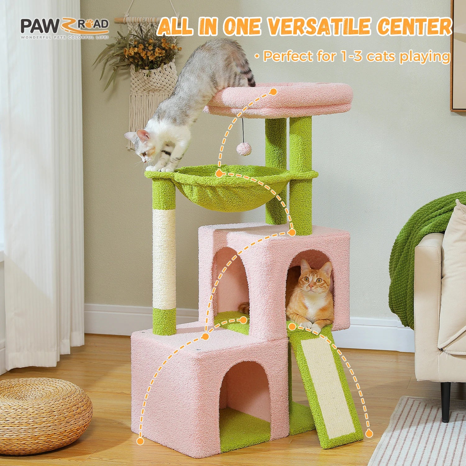 Large Cat Tree for Indoor Cats Multi-Level Cat Tower with Spacious Condos Sisal Scratching Pad Kitten House Accessories Cat Toys