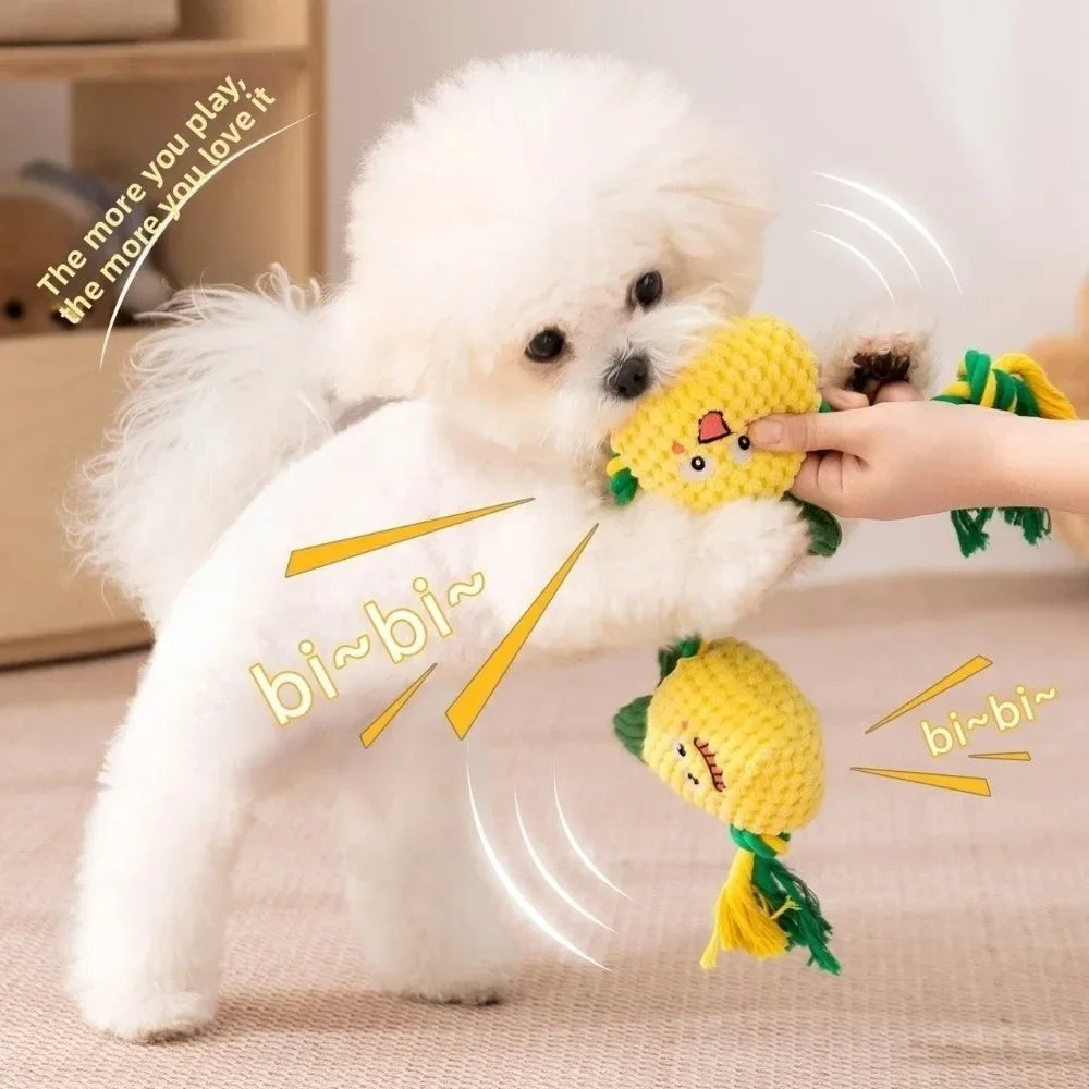 Dog Teeth Cleaning Toy Fruit Shape Bite Resistant Dog Plush Toy Built-in Sounder Can Bite Vocal Squeaky Dog Toy
