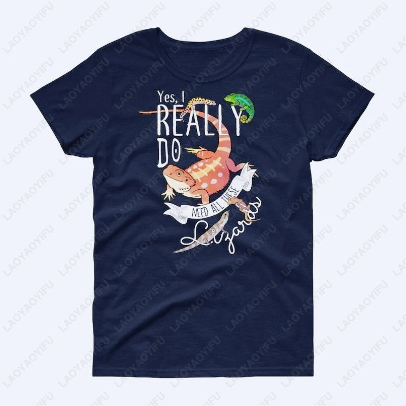Funny Lizard Cotton Clothing Women Men Reptile Lover Gift Tops Pet Bearded Dragon Leopard Gecko Chameleon Cute Graphic Tshirt