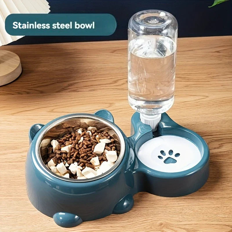 Pet Bowls With Water Feeder, 3 In 1 Water Bottle For Neck Protection