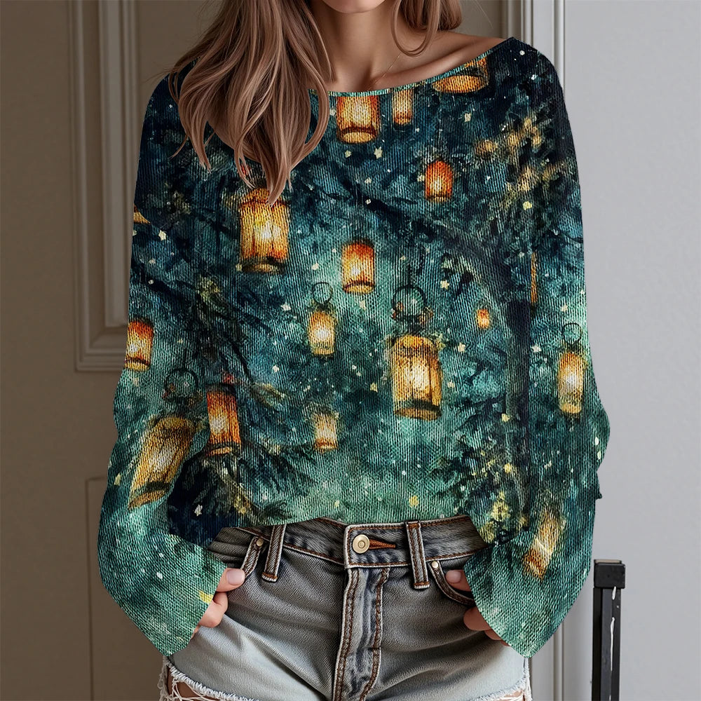 Dachshund Ugly Christmas Party T-Shirt Women's Sexy Off-Shoulder Long Sleeve Top Funny Xmas Dog Print Holiday Blouse Plus Size