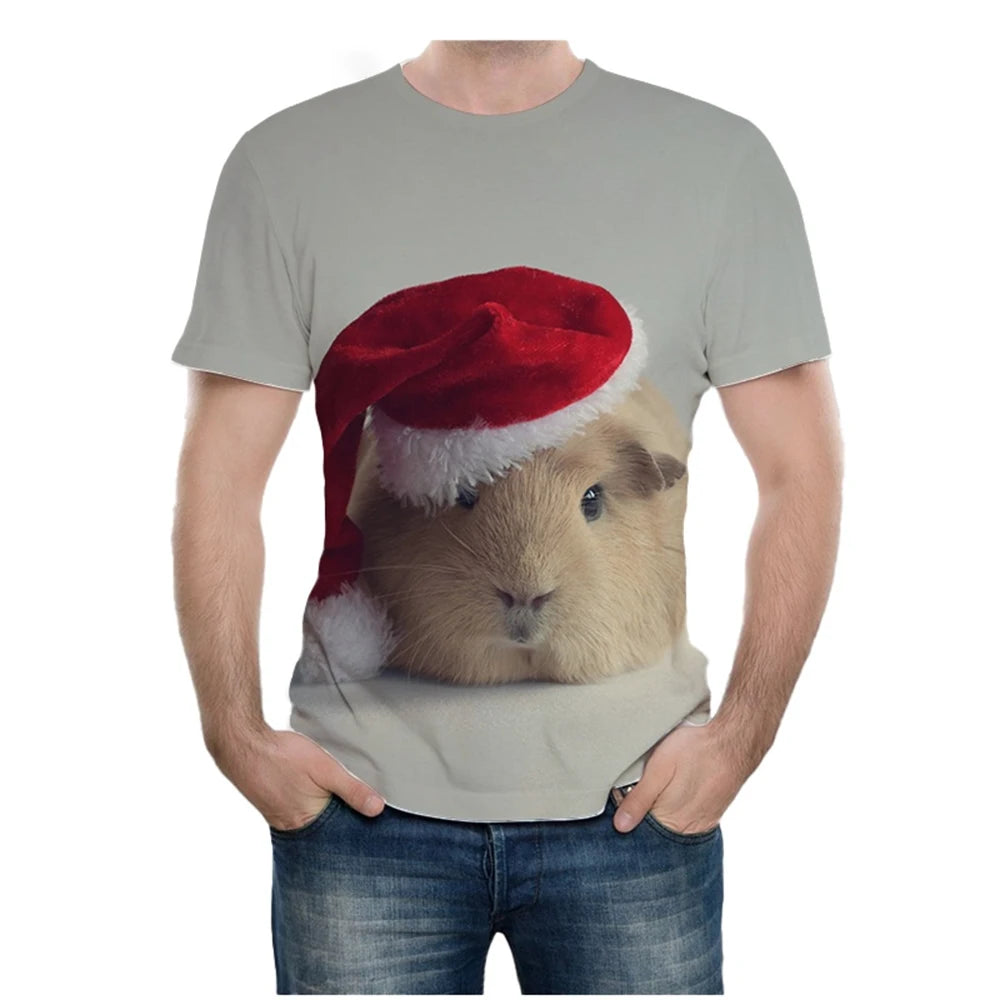 Summer new fashion novel animal guinea pig 3D printing cute guinea pig pattern casual comfortable short sleeved T-shirt