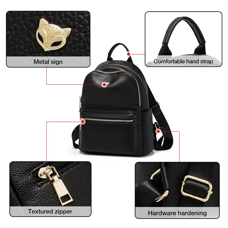 FOXER Brand Genuine Leather + Microfiber Women's Backpack Fashion Female Travel Bag Large Capacity Waterproof Backpack