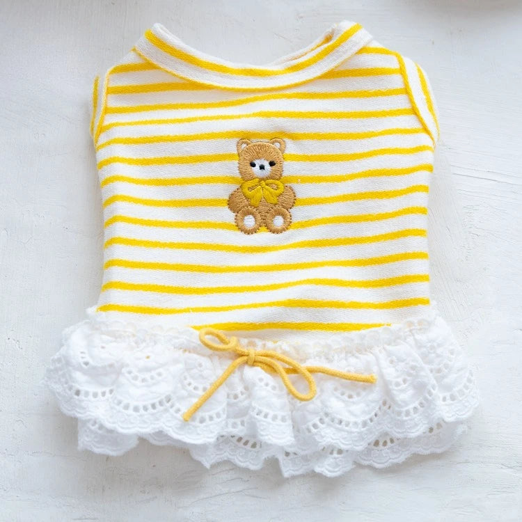 Pet Thin Striped Dress Dog Teddy Small Dog Yorkshire Lace Vest Dog Dresses for Small Dogs Puppy Clothes