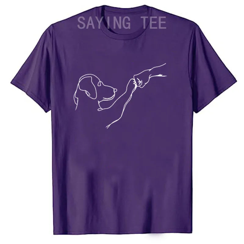 Dog and People Punch Hand Dog Man Friendship Bump Dog's Paw T-Shirt Animal Lover Comics Graphic Tee Tops Funny Mama Daddy Gifts