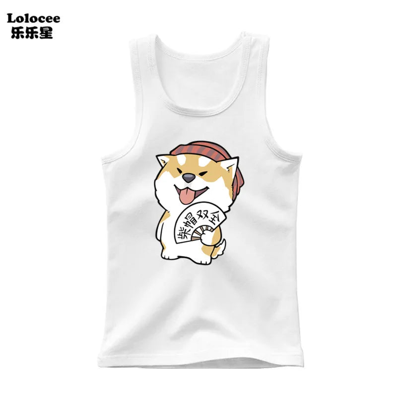 Dabbing Dancing Dog Funny tank tops For Boys vest Kids sleeveless Shiba Inu Dog t-shirt Dog Pet Lover Clothes