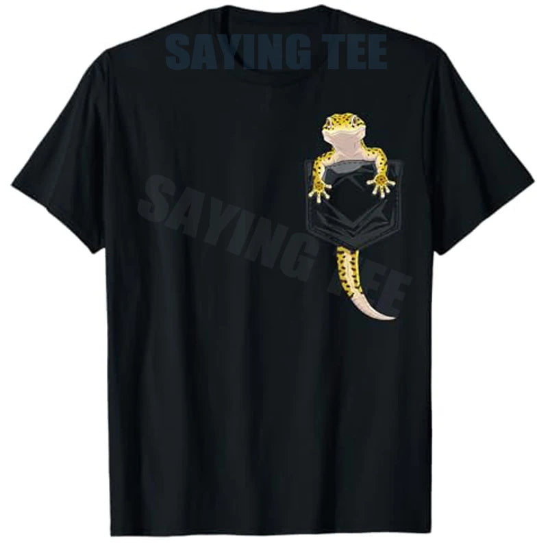 Cute Lizard Reptile Leopard Gecko Pocket Gifts Men Women Kids T-Shirt Funny Y2k Design Aesthetic Clothes Novelty Gift Gecko Tees