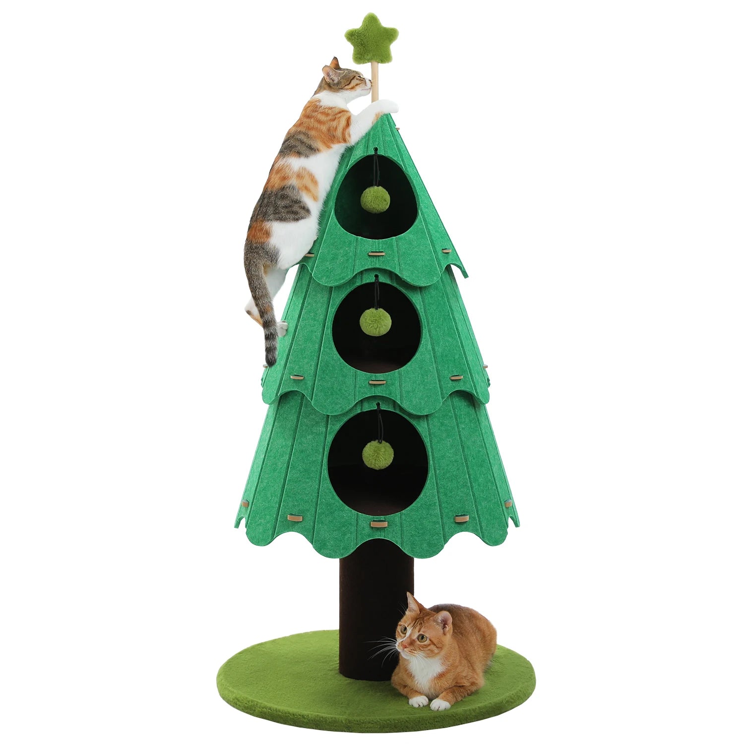 Christmas Cat Tree Tower with 3 Cozy Condos & Pompoms Multi-Level Cat House Bed for Indoor Cats Modern Cat Furniture Cat Toys