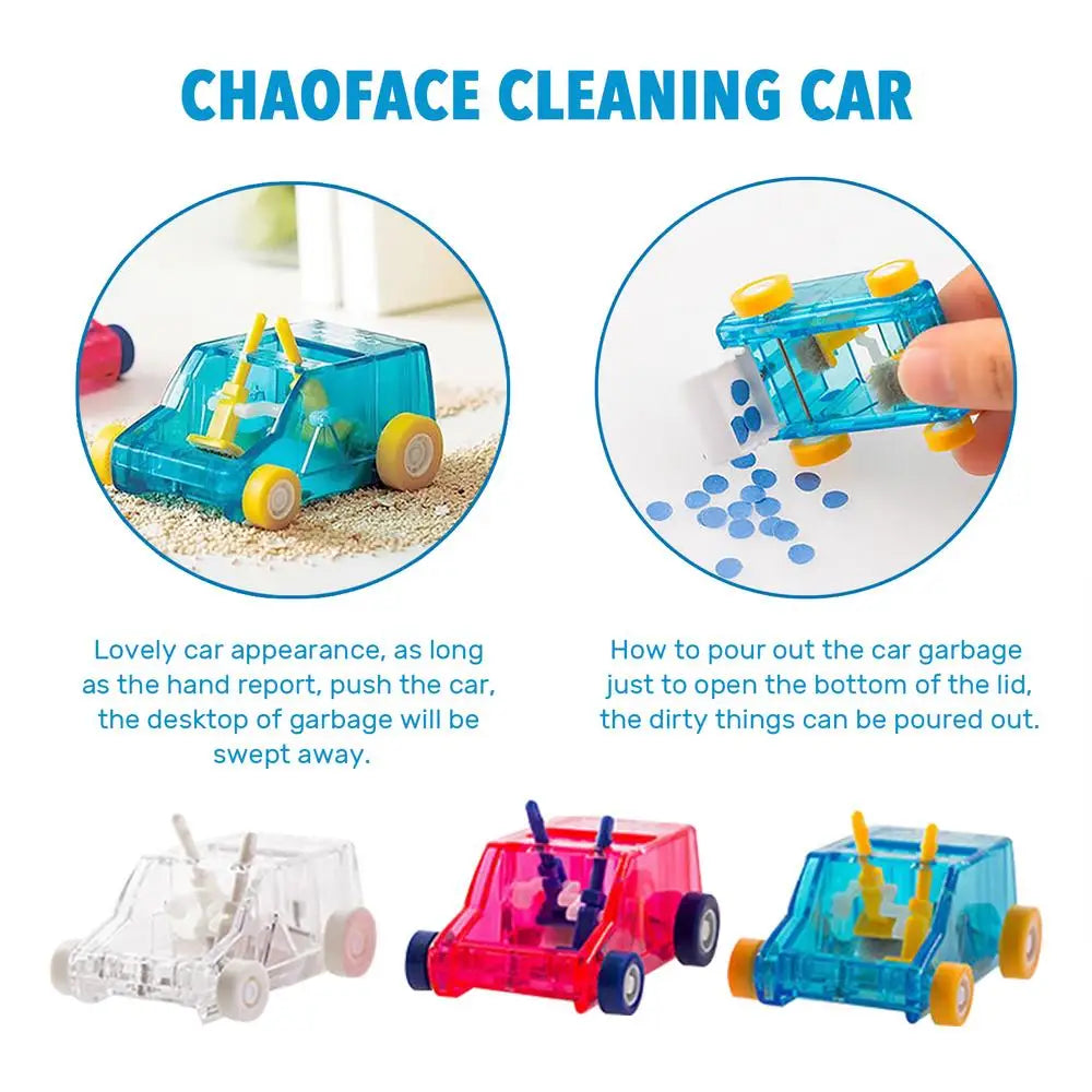 Cute Mini Car Table Dust Cleaning Trolley Keyboard Desktop Dust Cleaner Confetti Pencil Eraser Dust cleaner Desk Set Kids Toys