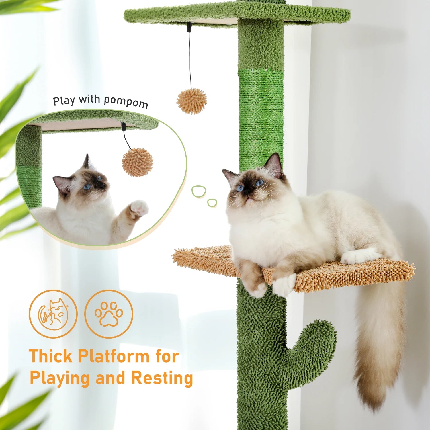 PAWZ Road 5-Tier Floor to Ceiling Cactus Cat Tree - Green