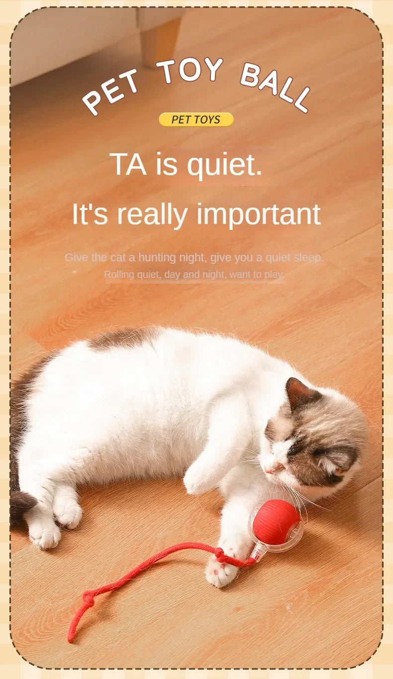 New Cat Interactive Ball Toy Automatic Rolling Ball Faux Tail Rechargeable Smart Pet Electric Toy Dog Cat Training Imitate Mouse