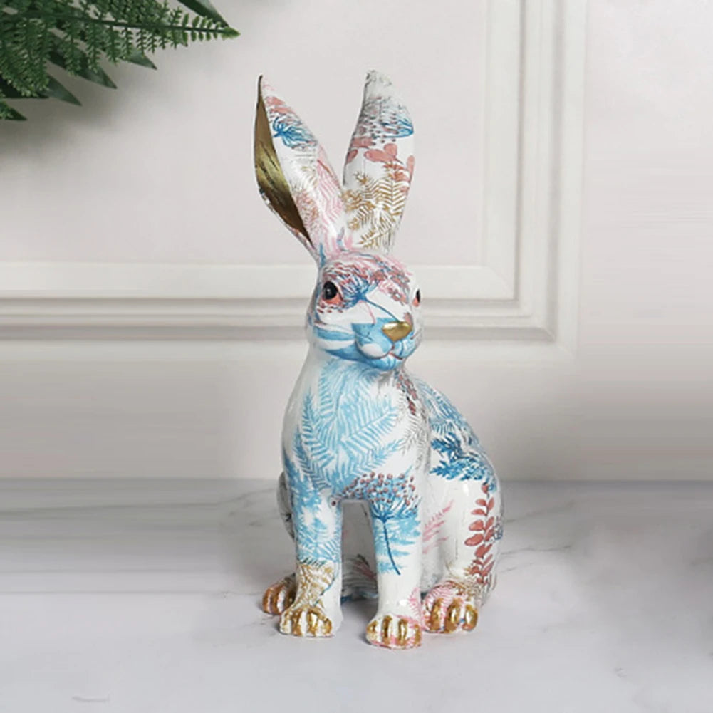 Rabbit Statue Resin Lifelike Rabbit Sculpture Rabbit Decoration Easter Bunny Ornament for Home Office Desktop