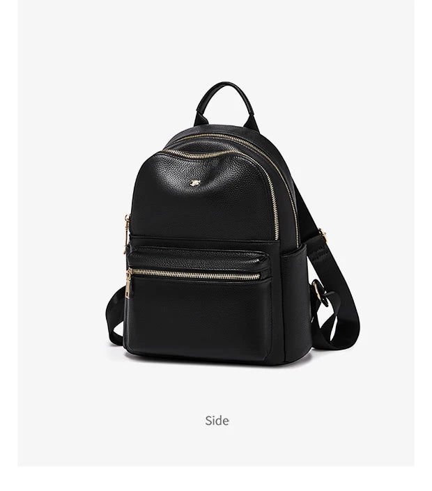 FOXER Brand Genuine Leather + Microfiber Women's Backpack Fashion Female Travel Bag Large Capacity Waterproof Backpack