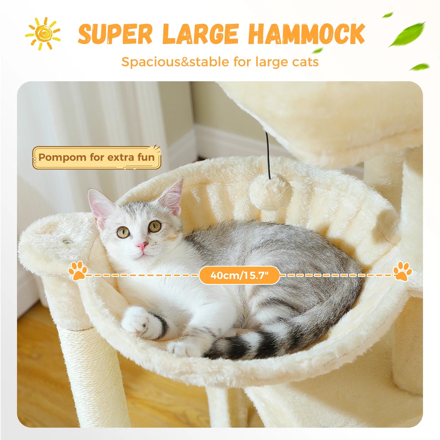 PAWZ Road Large Multi-Level Cat Tree with Condo and Hammock