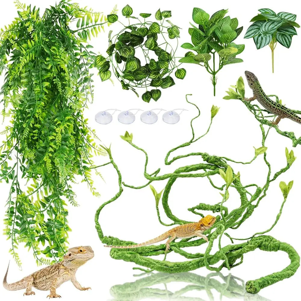 Bearded Dragon Habitat Accessories: Hanging Plants, Artificial Leaves, Hides for Leopard Geckos, Chameleons, and Snakes