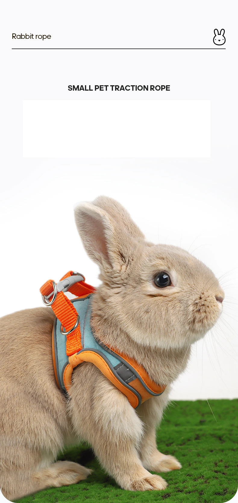 Adjustable Bunny Harness and Leash Set Double Buckle with Reflective Strips Rabbit Vest Pets Stuff Suitable for Rabbit Walks