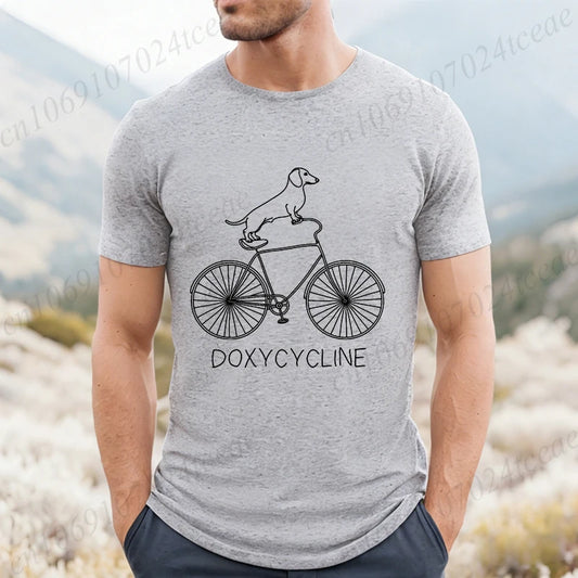 Dachshund Bicycle Printed Graphic T Shirts For Men Casual O Neck Short Sleeve T-Shirts Fashion Streetwear Vintage Male Tops