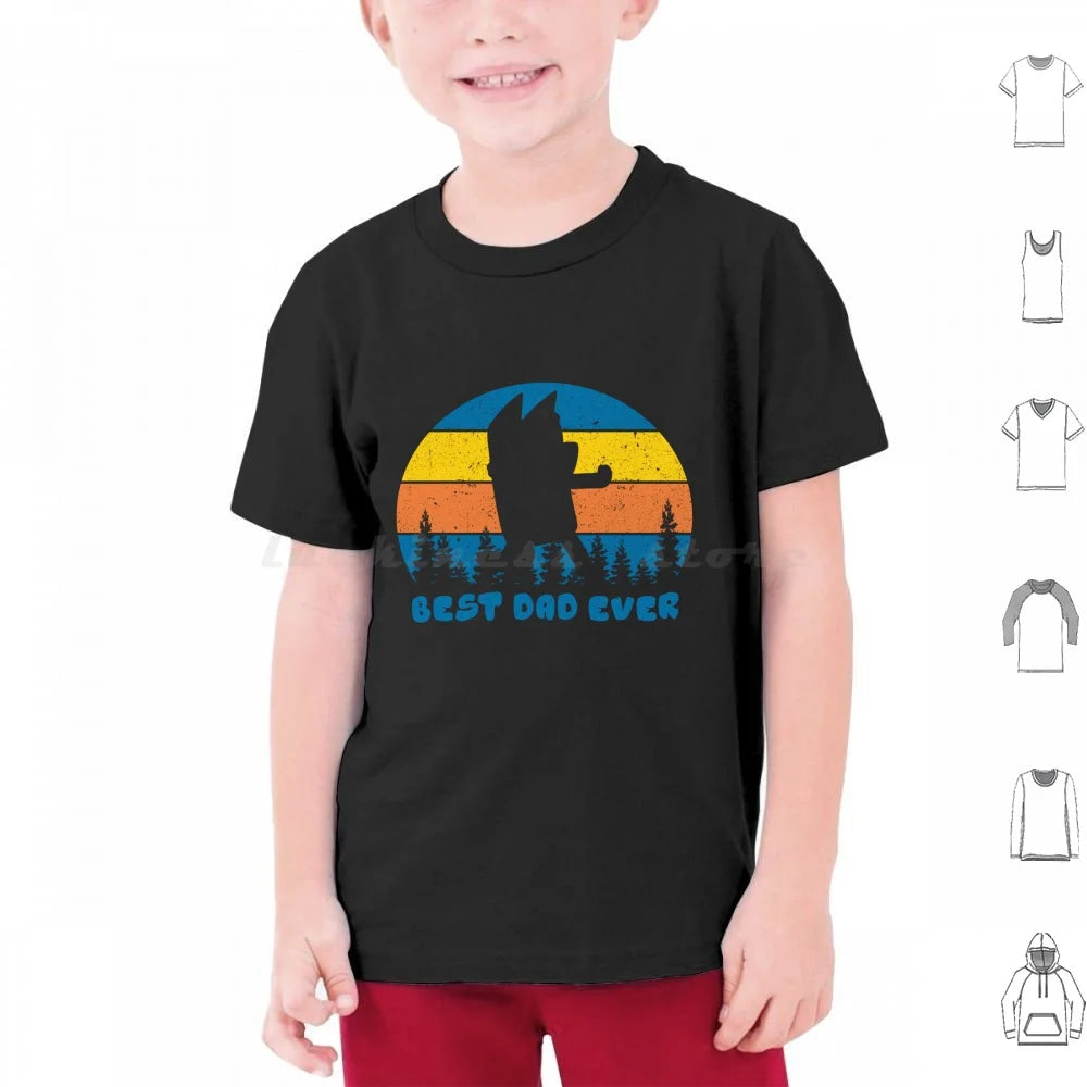 Best Dad Ever Retro Gift Fan T Shirt Big Size 100% Cotton Best Dad Ever Retro Fan Dad Mom Bingo Bandit Heeler Dad Funny Dad