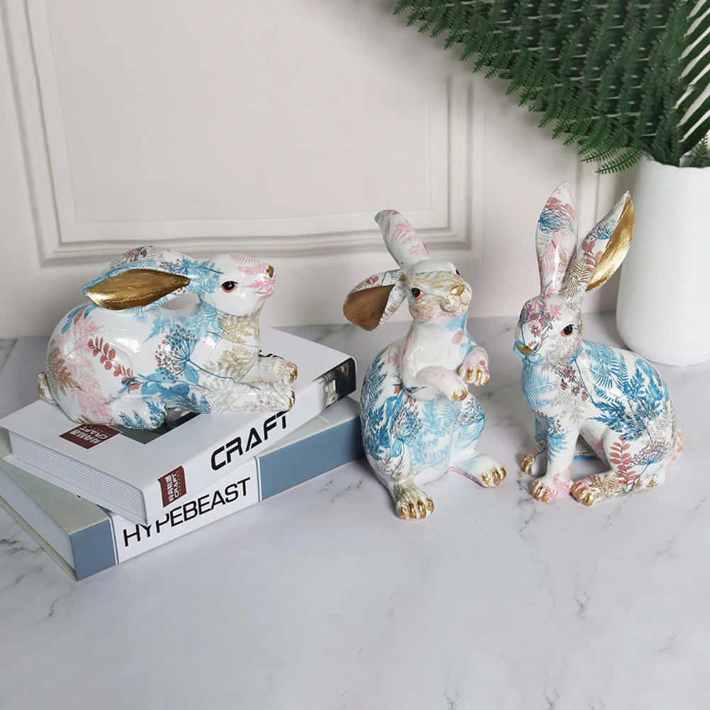 Rabbit Statue Resin Lifelike Rabbit Sculpture Rabbit Decoration Easter Bunny Ornament for Home Office Desktop