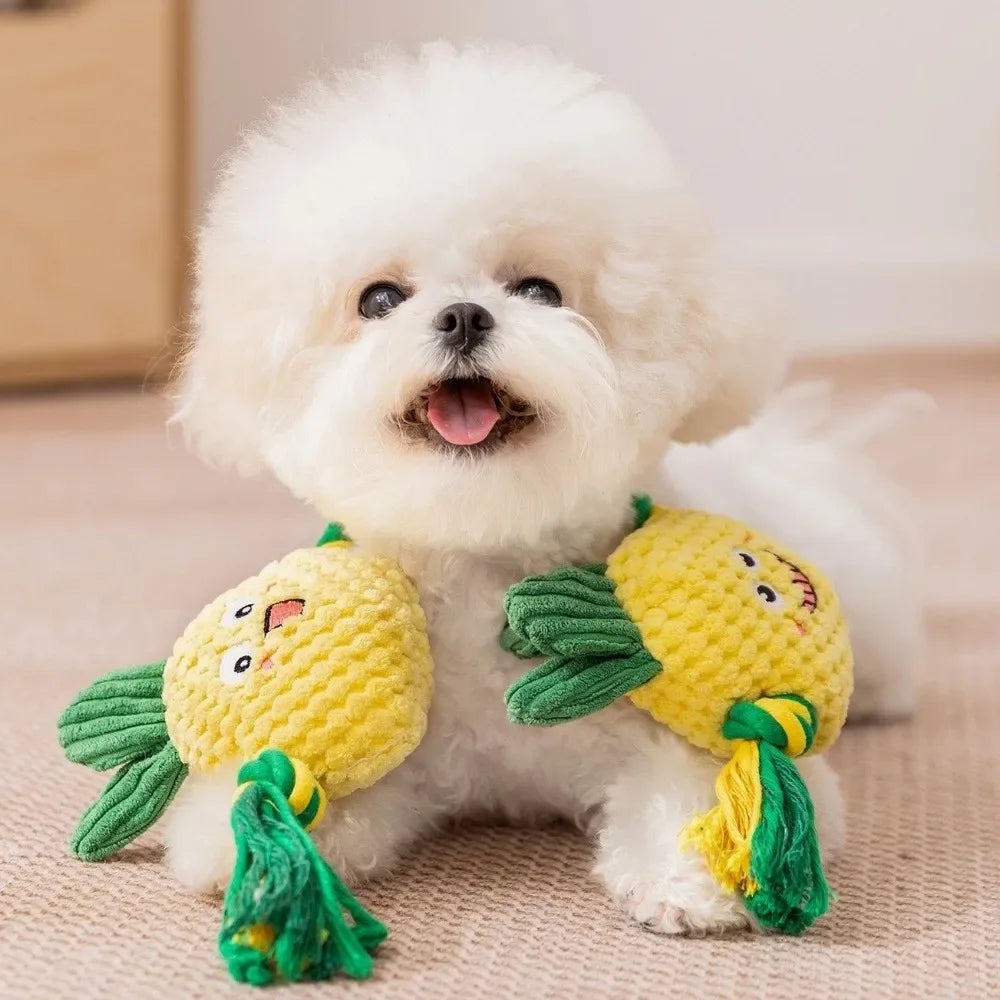 Dog Teeth Cleaning Toy Fruit Shape Bite Resistant Dog Plush Toy Built-in Sounder Can Bite Vocal Squeaky Dog Toy