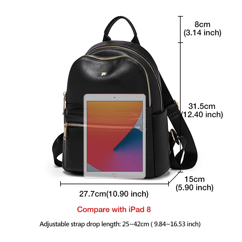 FOXER Brand Genuine Leather + Microfiber Women's Backpack Fashion Female Travel Bag Large Capacity Waterproof Backpack