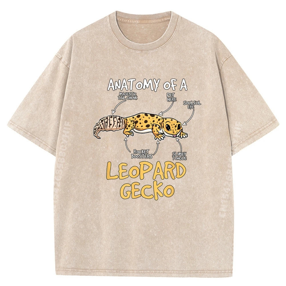 Kids Leopard Gecko Gift Anatomy of A Leopard Gecko Grey Shirt Graphic Tee Unisex Short Sleeve Tee Tshirts Washed