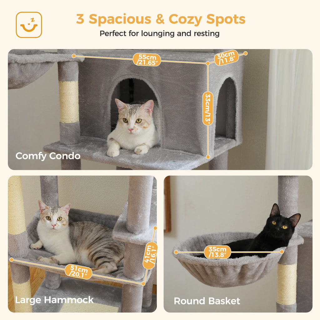 Large Cat Tree for Indoor Cats Multi-Level Cat Tower with Scratching Posts Soft Hammock Large Cat Condo Cat Accessories Cat Toys