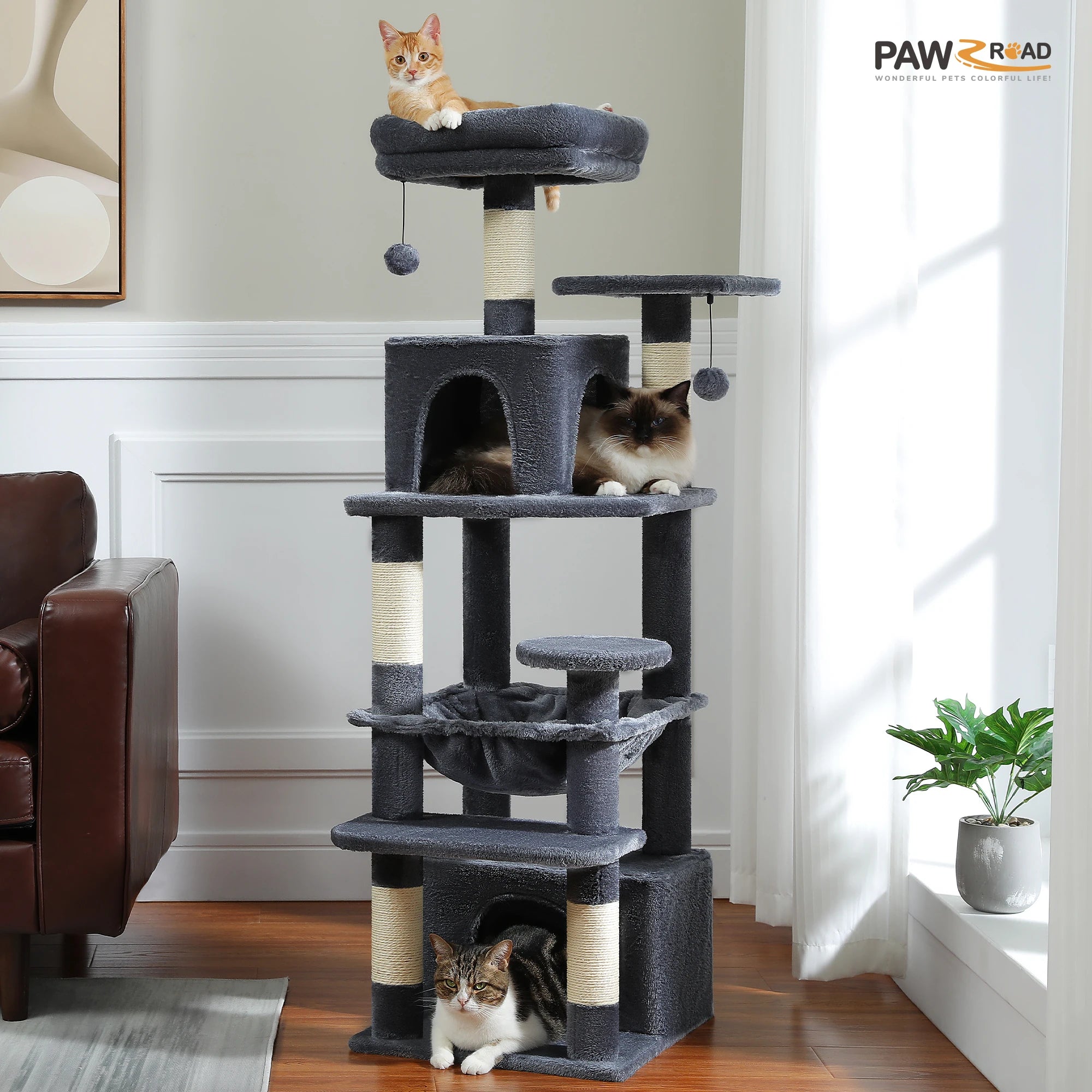 PAWZ Road 72" Large Cat Tree Tower with Hammock and Condo