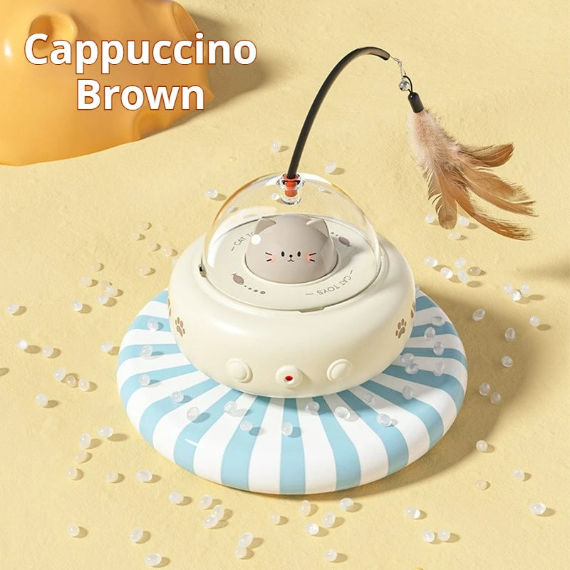 UFO 3-in-1 Automatic Interactive Cat Toy, Laser + Feather + Smart Obstacle Avoidance, USB Rechargeable