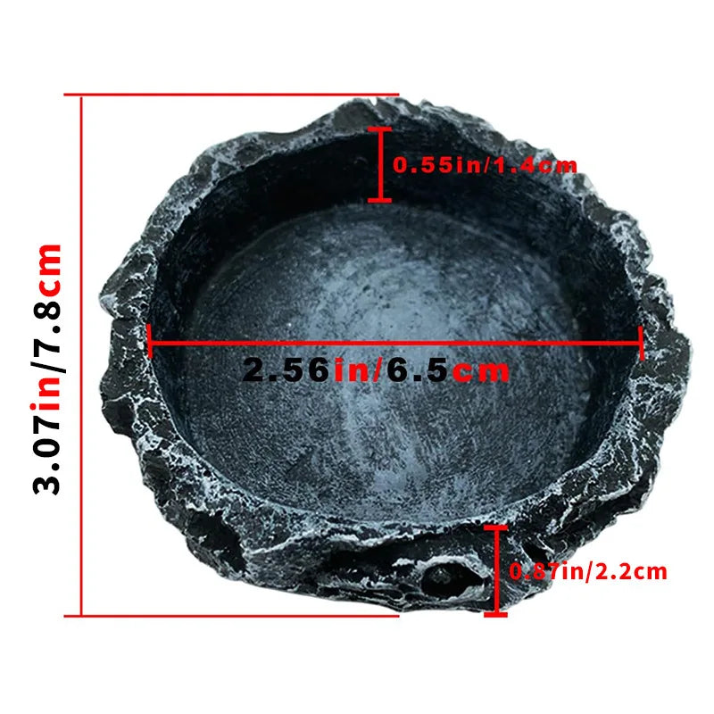 Reptile Feeding Water Bowl Realistic Stone Texture Safe Durable for Bearded Dragons Small Reptiles SYXZS03