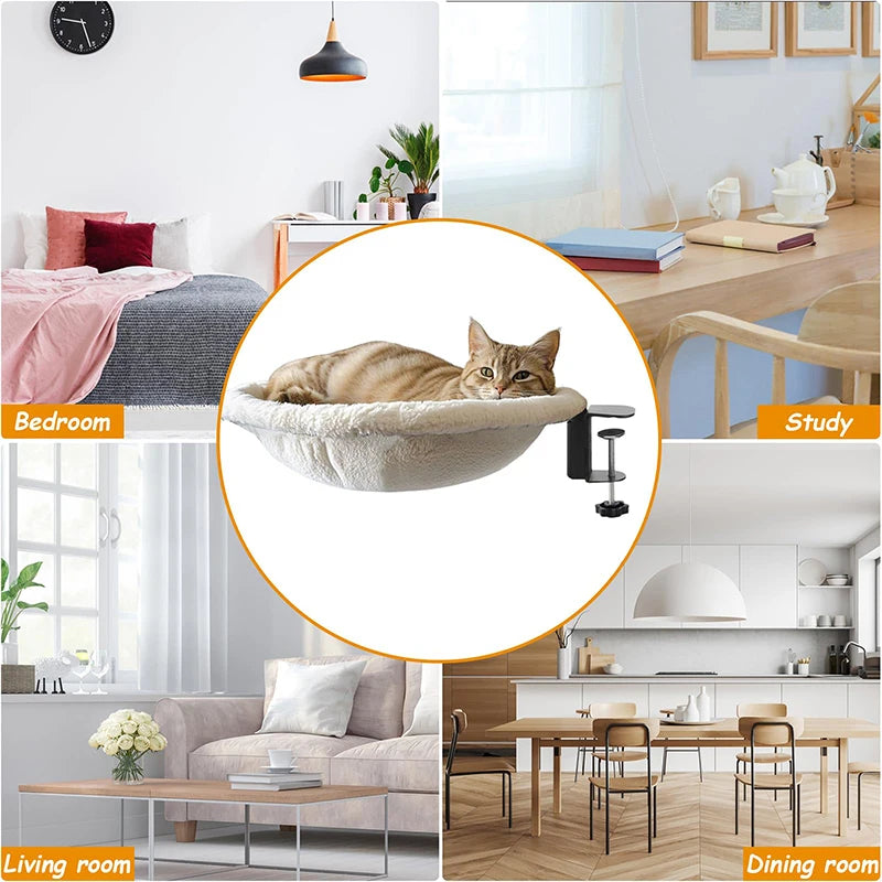 1 Piece Cat Desk Bed Comfortable And Soft Round Desktop Cat Perch Desktop Mounted Cat Litter Box With Pet Mat