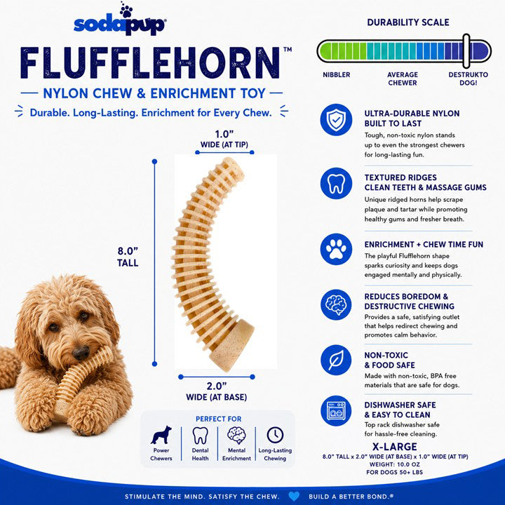 Flufflehorn Dental Antler - Indestructible Nylon Dog Chew Toy XL | USA Made
