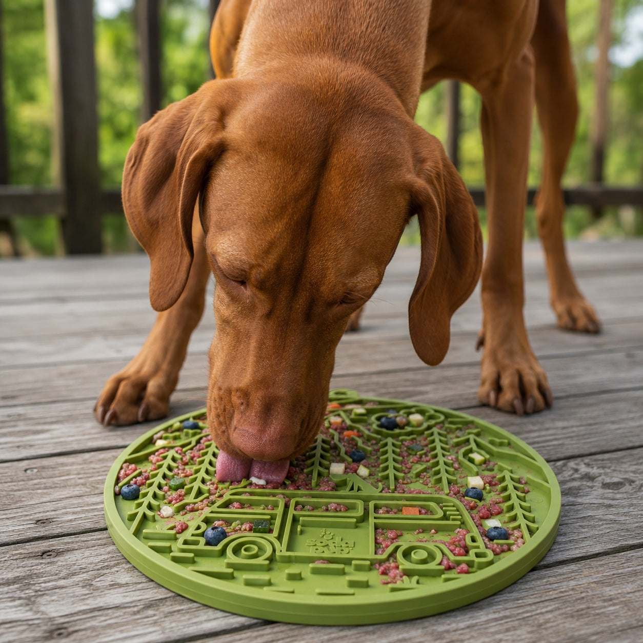 Camp eMat - Enrichment Lick Mat For Dogs and Cats - with Suction Cups | Retro Van Design | USA Made