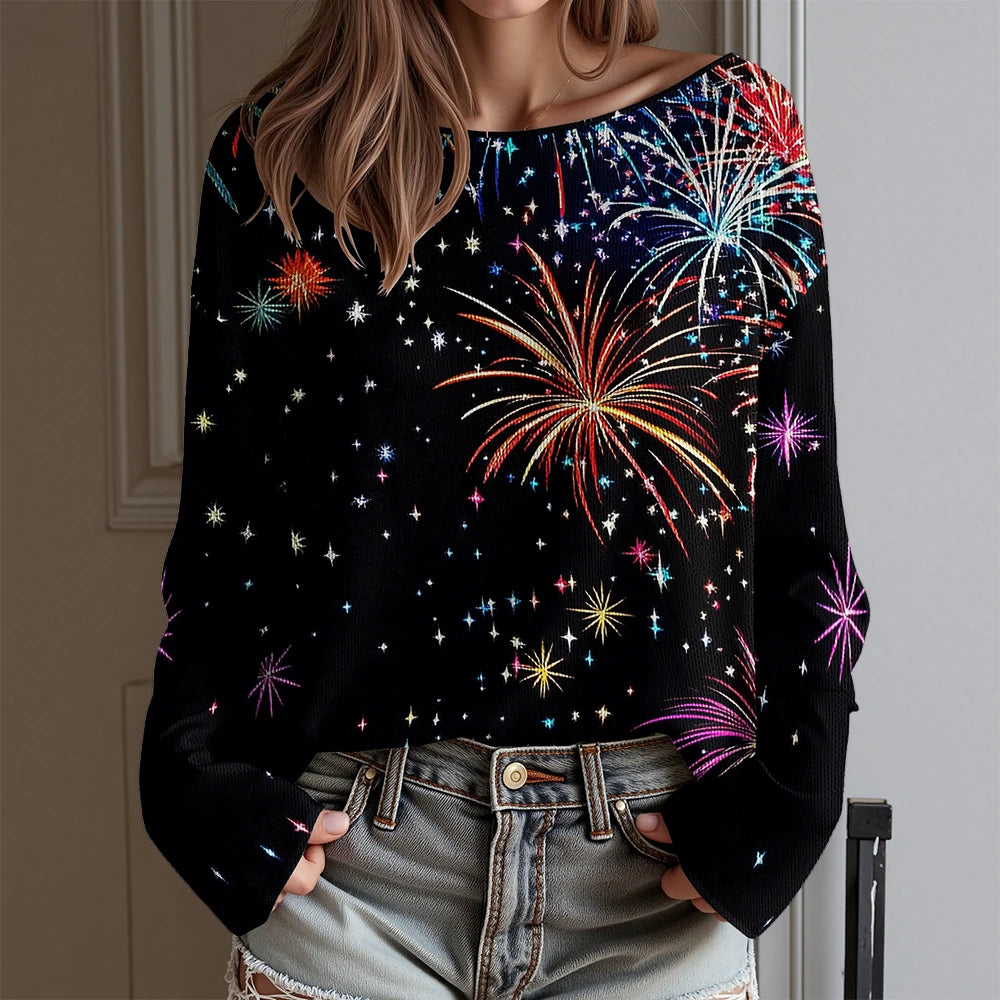 Dachshund Ugly Christmas Party T-Shirt Women's Sexy Off-Shoulder Long Sleeve Top Funny Xmas Dog Print Holiday Blouse Plus Size