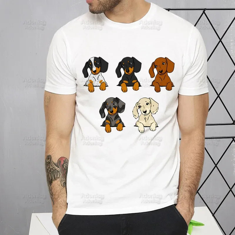 Dachshund Teckel Cute Dog Men's Tshirt Cute Printing Shirt Mens Fashion T-Shirt For Men Casual Tops Short Sleeve