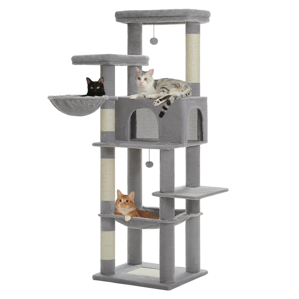 Large Cat Tree for Indoor Cats Multi-Level Cat Tower with Scratching Posts Soft Hammock Large Cat Condo Cat Accessories Cat Toys