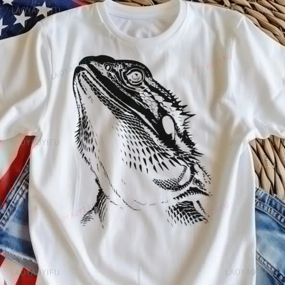 Bearded Dragon Shadow Graphic Printed Lizard Lover T Shirt Reptile Exotic Pet Gift T-Shirt Casual Fashion Harajuku Man Tshirt