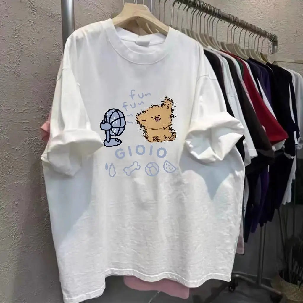 Women's Cute Dog Print Oversized T-shirt Cotton Plus Size Casual Summer Top