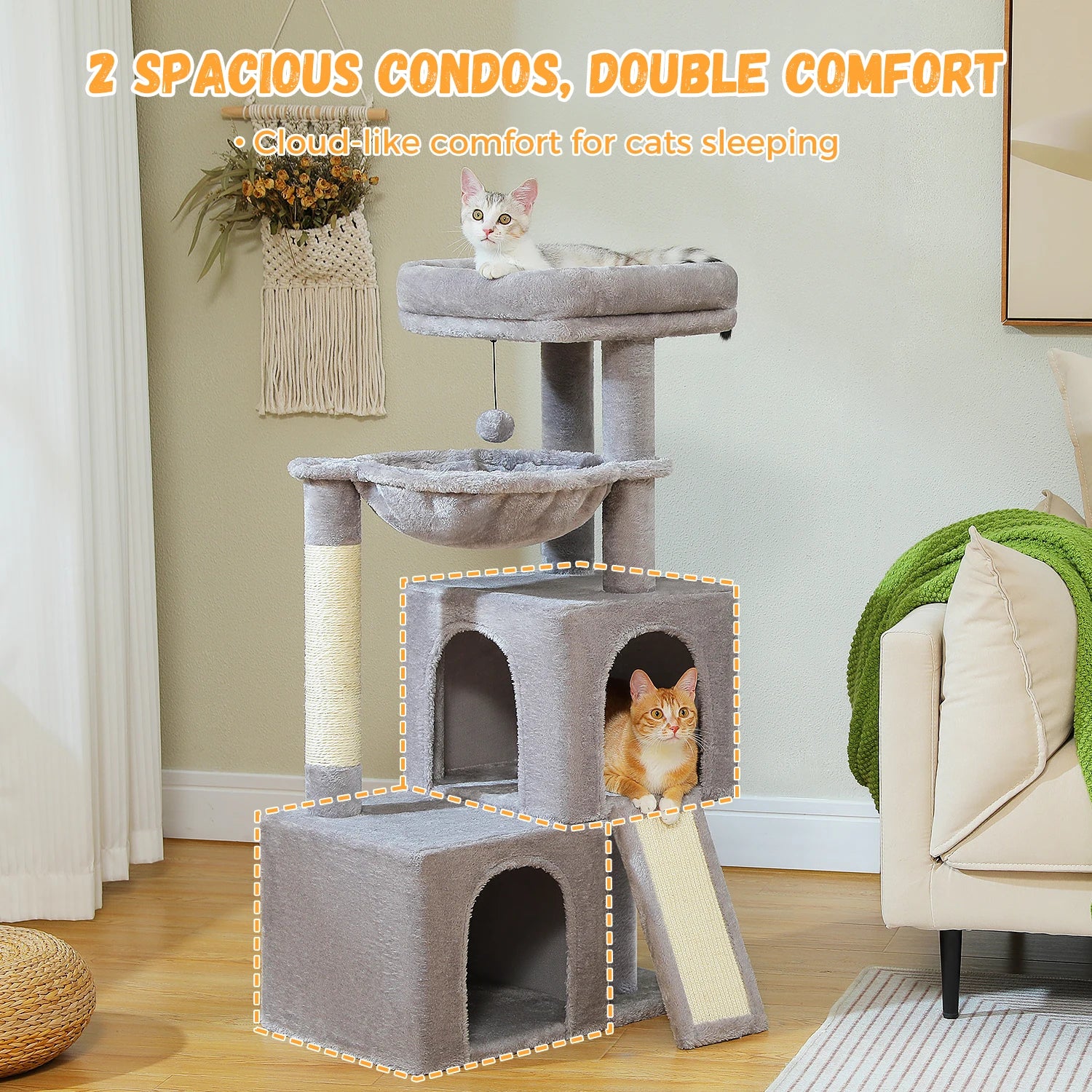 PAWZ Road Large Multi-Level Cat Tree with Condo and Hammock