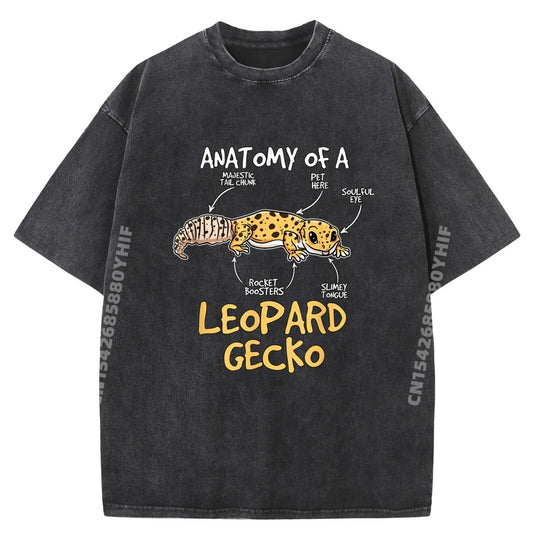 Kids Leopard Gecko Gift Anatomy of A Leopard Gecko Grey Shirt Graphic Tee Unisex Short Sleeve Tee Tshirts Washed