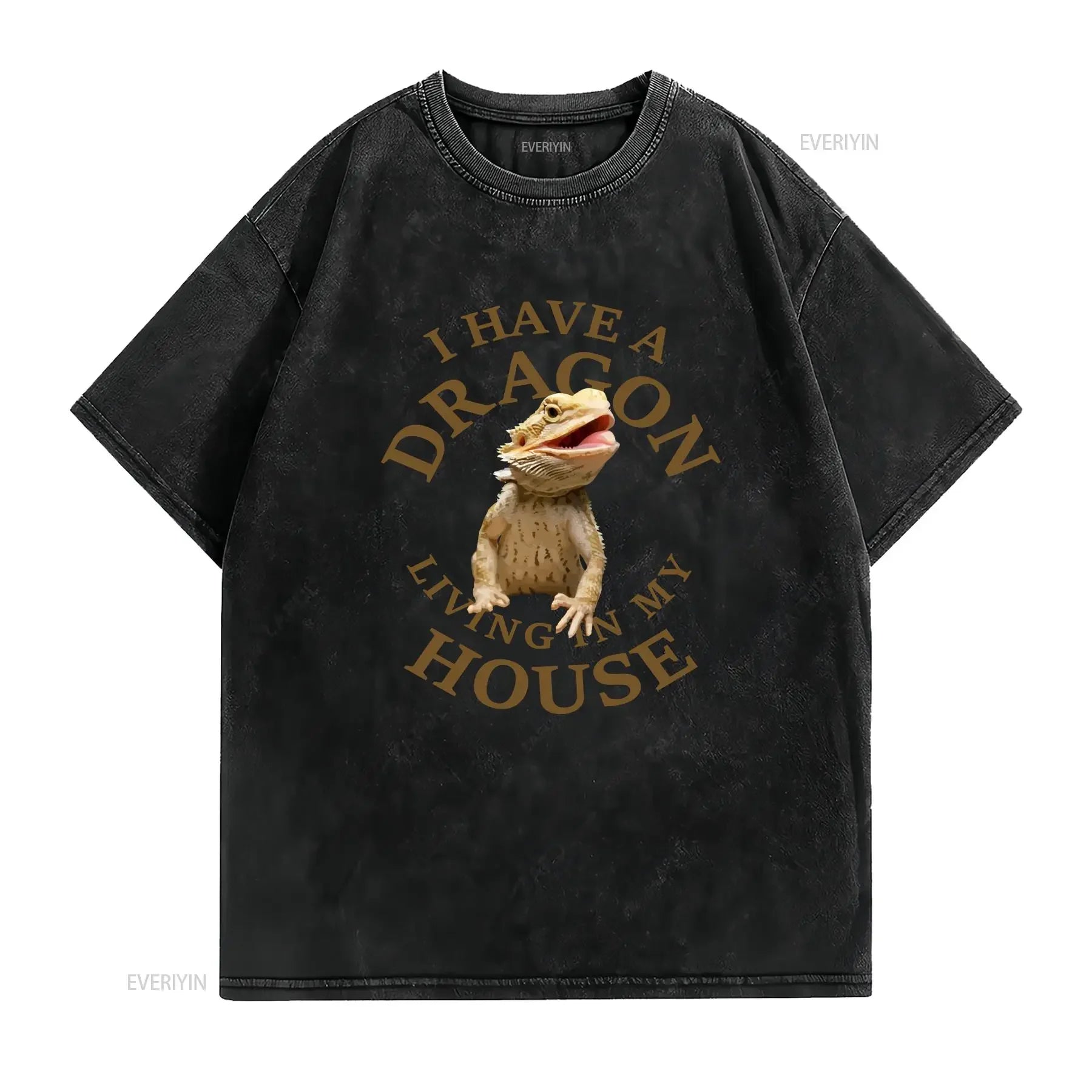 Bearded Dragon T Shirt Lizard Pet Reptile vintage Washed fashion Stretched homme Slightly Unisex streetwear Versatile