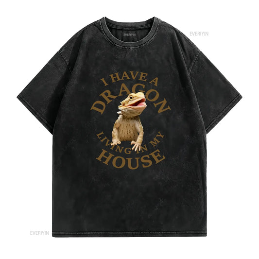 Bearded Dragon T Shirt Lizard Pet Reptile vintage Washed fashion Stretched homme Slightly Unisex streetwear Versatile