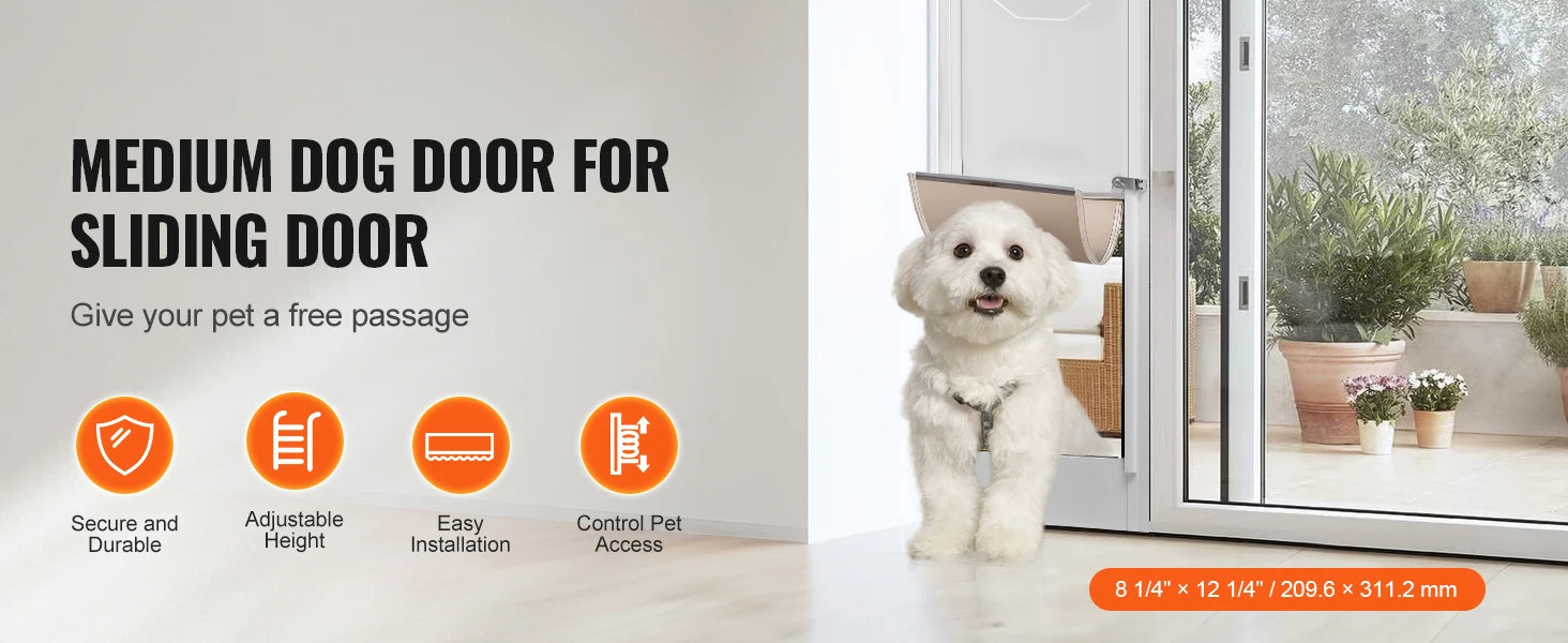 SucceBuy Sliding Glass Pet Door - Adjustable 76-81" Aluminum Frame