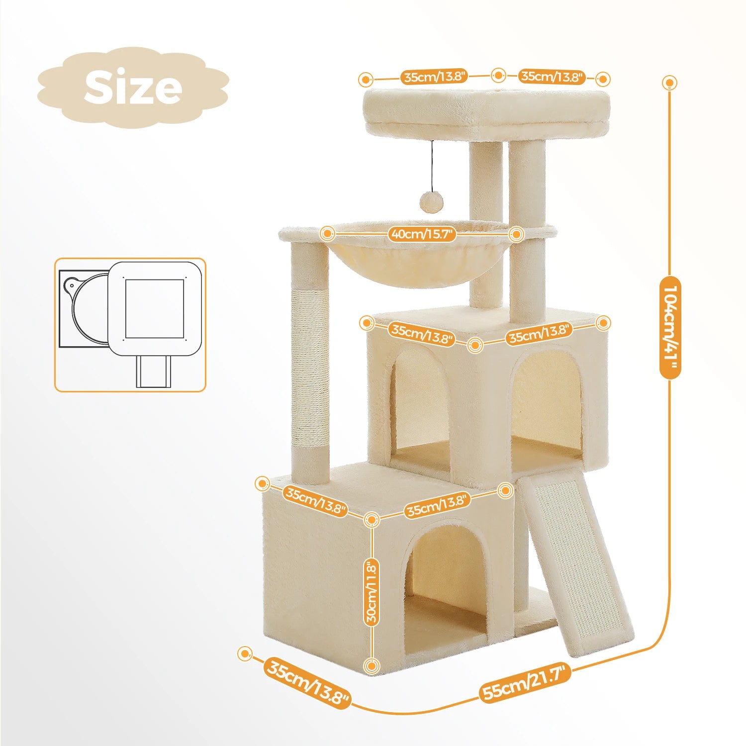 PAWZ Road Large Multi-Level Cat Tree with Condo and Hammock