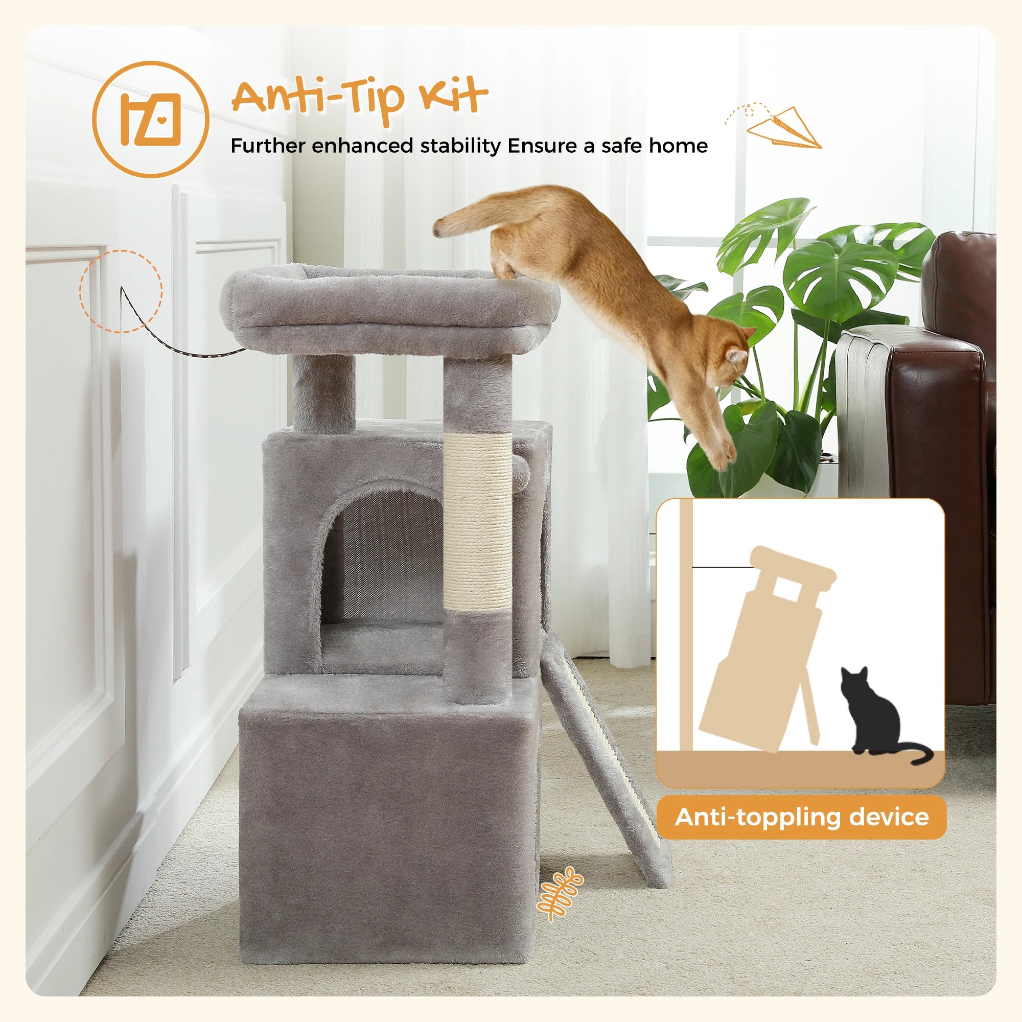 Pequlti Multi-Level Cat Tree Tower with Condo and Hammock