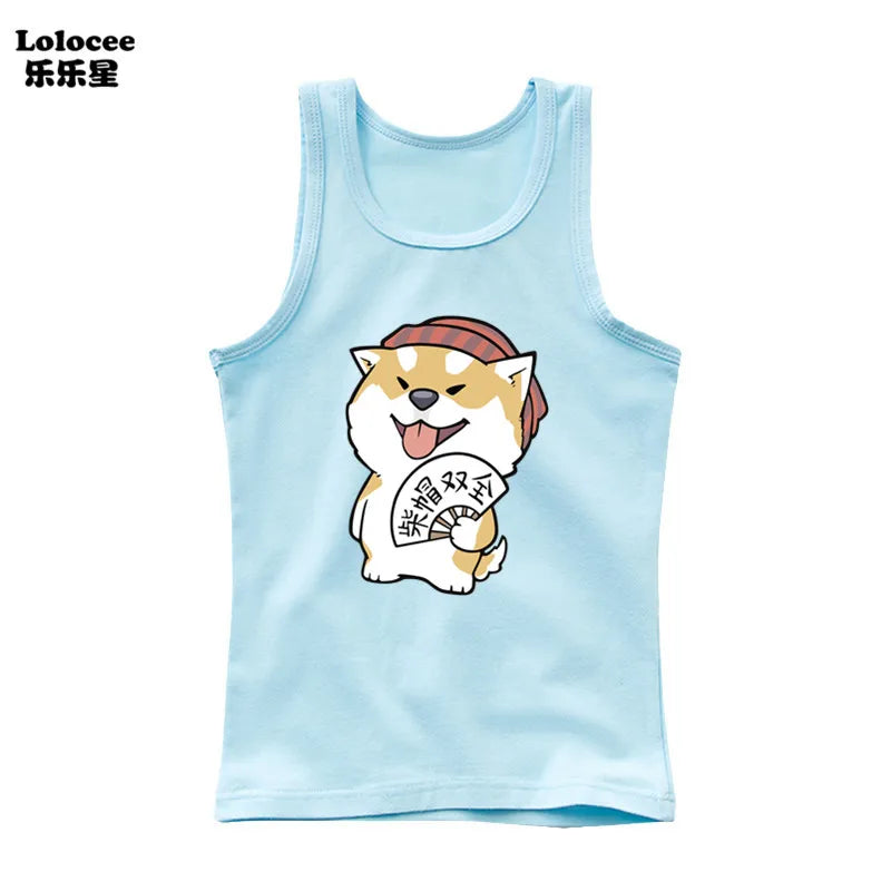 Dabbing Dancing Dog Funny tank tops For Boys vest Kids sleeveless Shiba Inu Dog t-shirt Dog Pet Lover Clothes